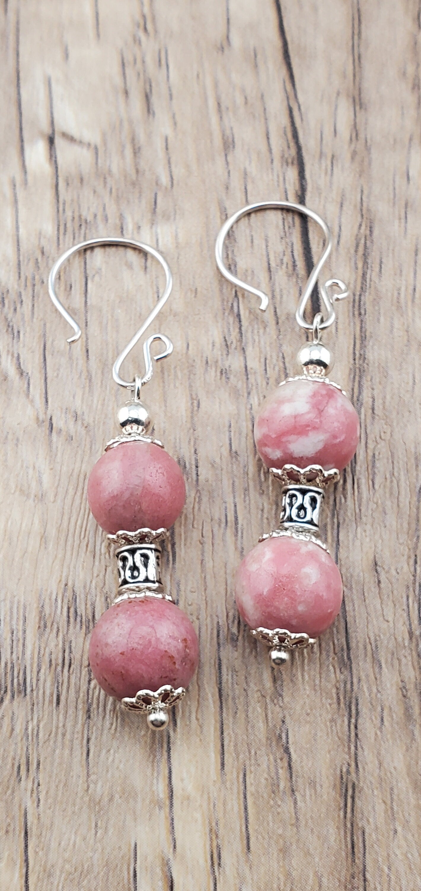 Thulite Banded 10mm Earrings, Silver Filled Earring Wire