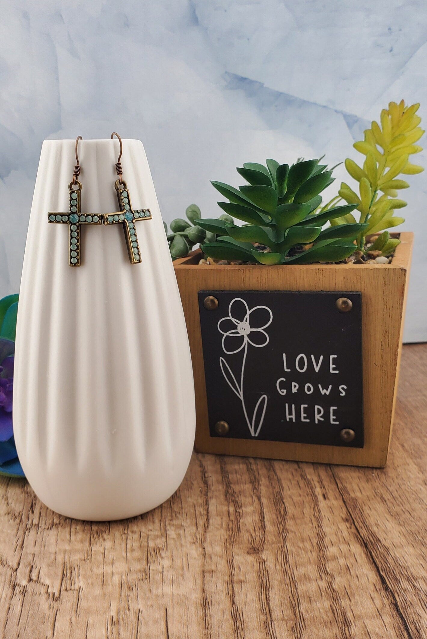 Cross Earrings, Copper Earring Wire