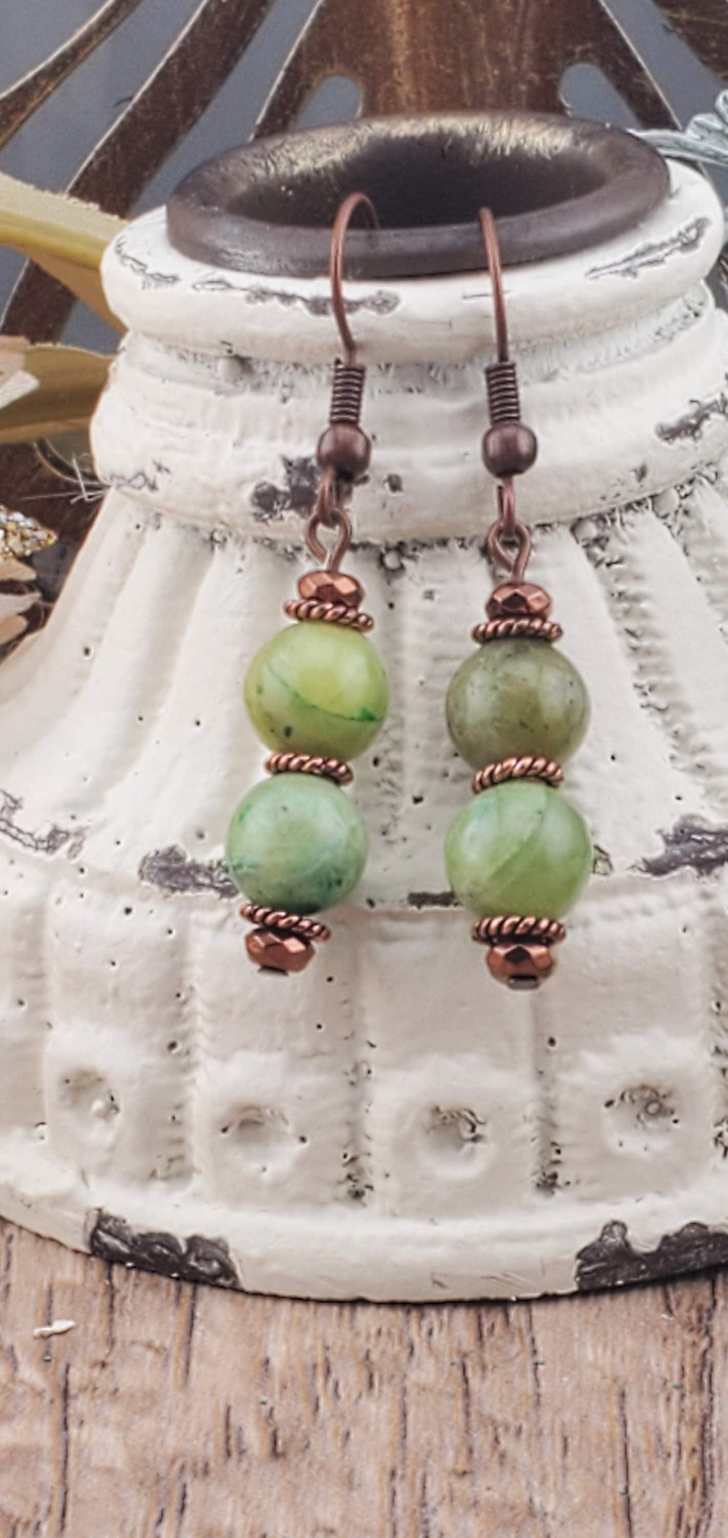 Olivine Dyed 8mm Earrings, Copper Earring Wire
