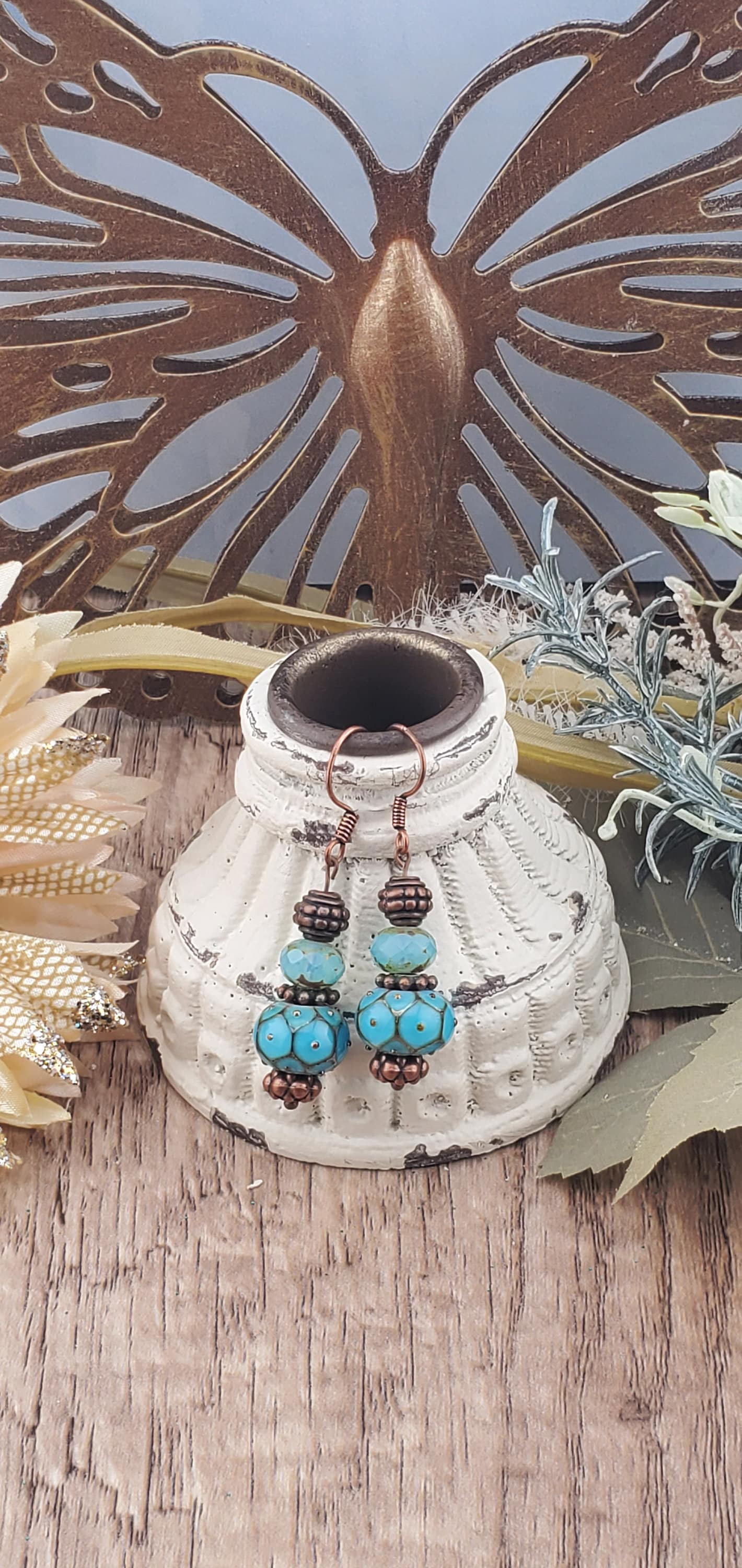 Robin Egg Blue Artisan Glass Earrings, Lampwork Glass Bead by Grace Lampwork Beads, Copper Earring Wire