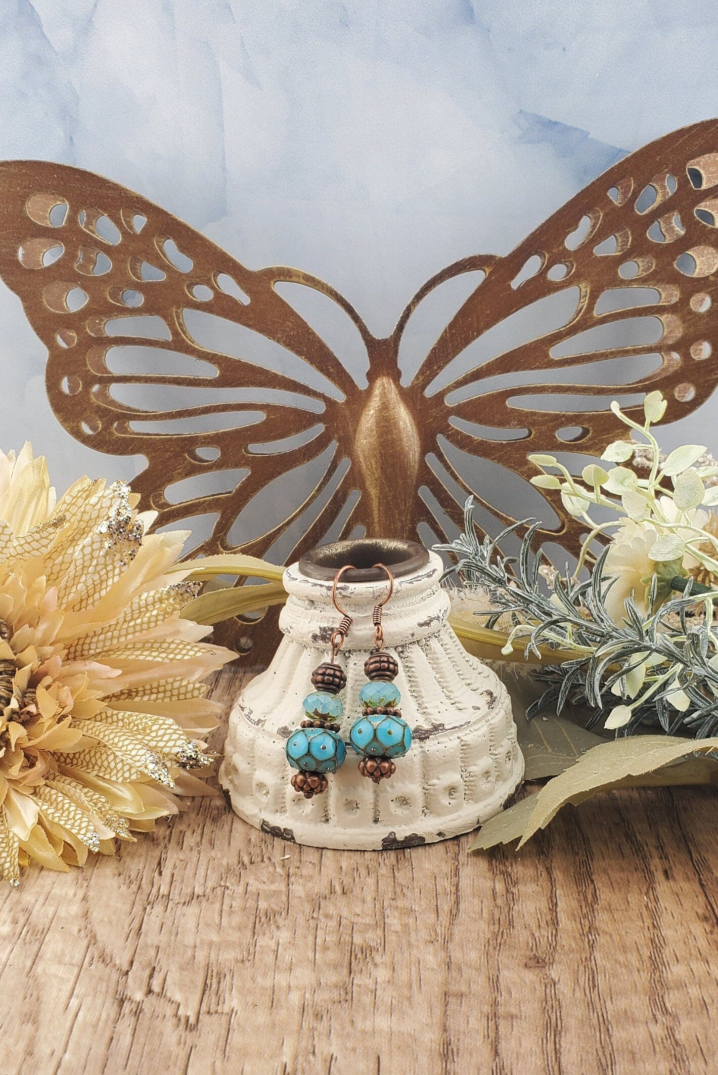 Robin Egg Blue Artisan Glass Earrings, Lampwork Glass Bead by Grace Lampwork Beads, Copper Earring Wire