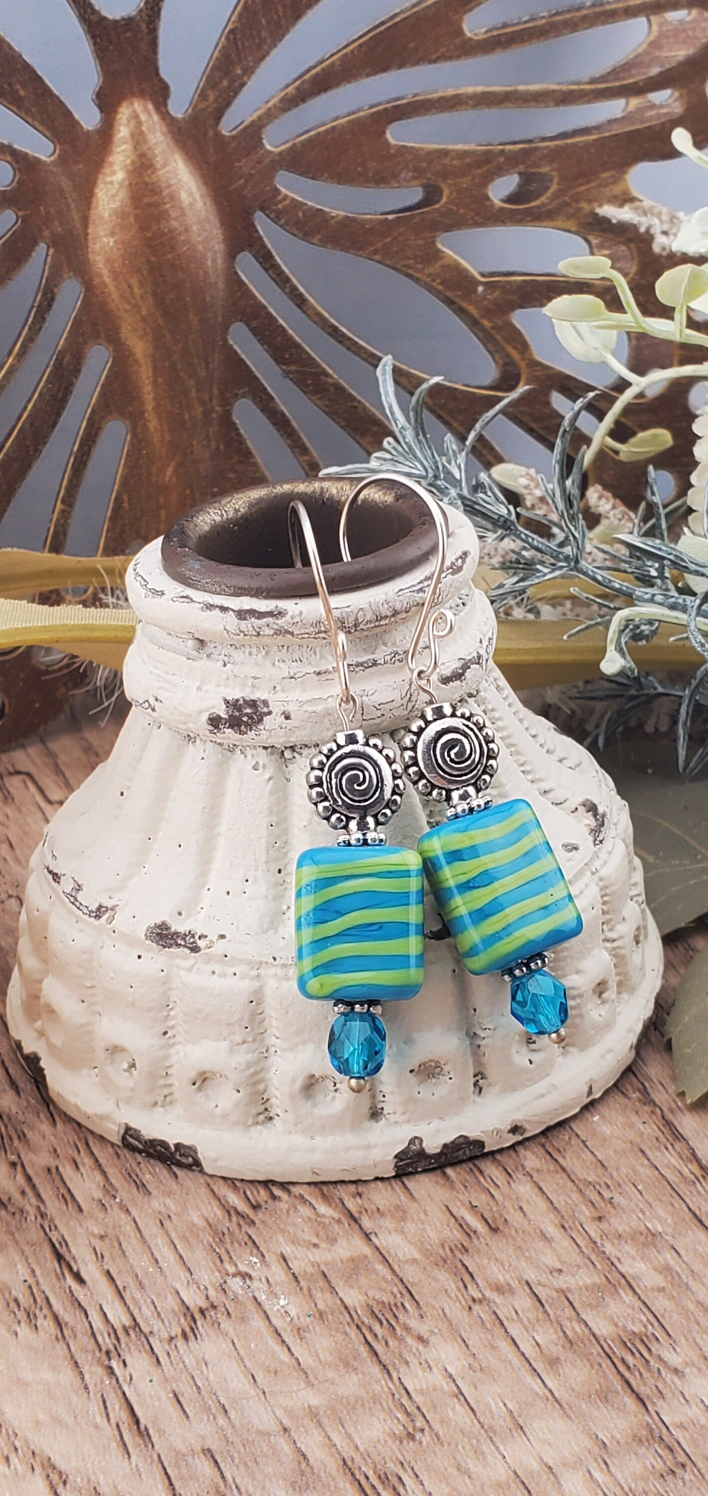 Calypso Dreams Artisan Glass Earrings, Lampwork Glass Bead by Grace Lampwork Beads, Silver Filled Earring Wire