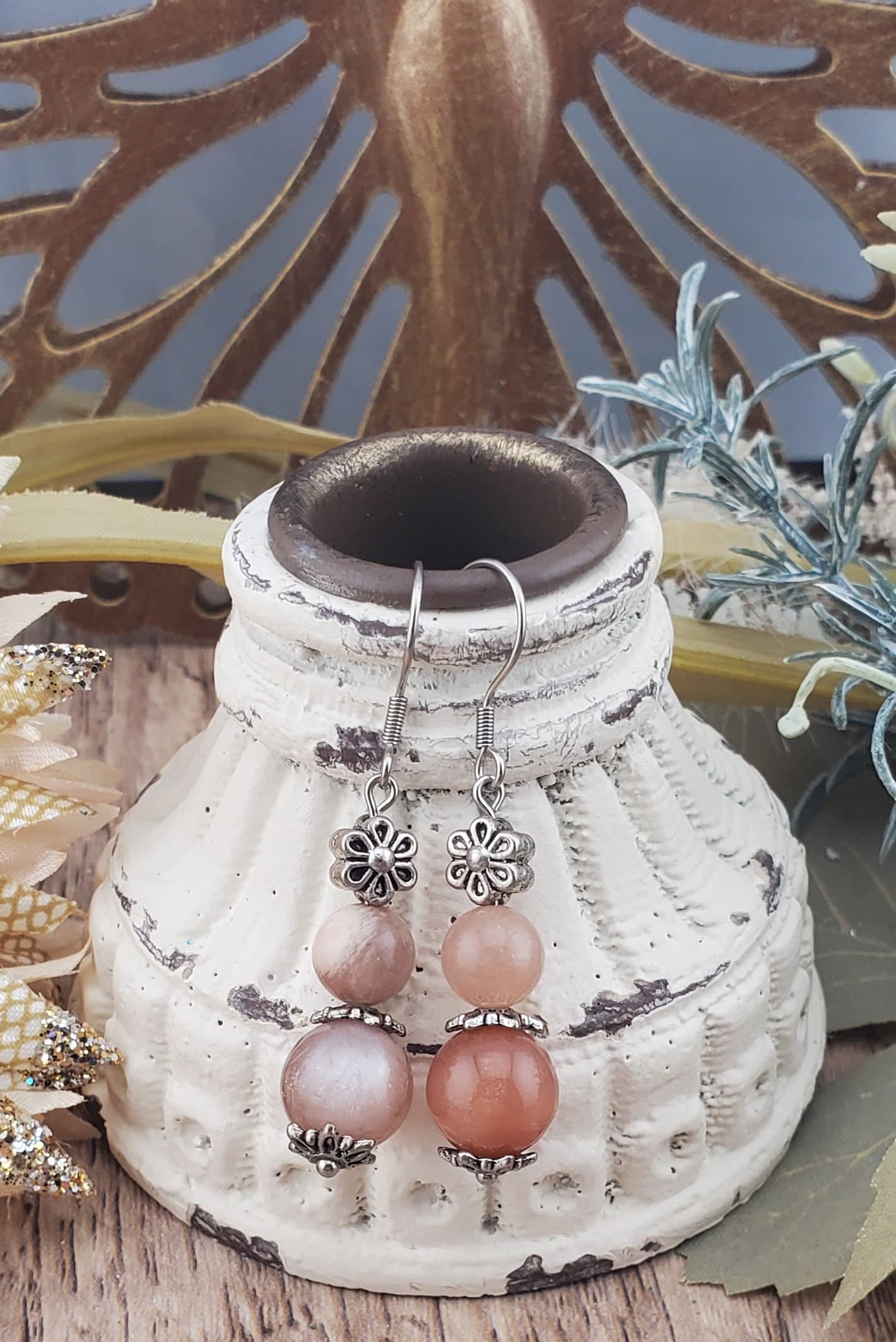 Sunstone Earrings, Stainless Steel Earring Wire