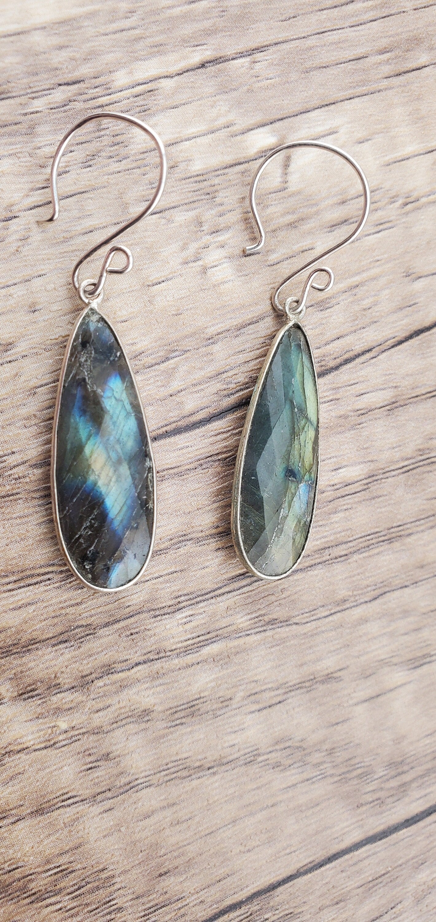 Labradorite 12x35 mm Earrings, Silver Filled Earring Wire