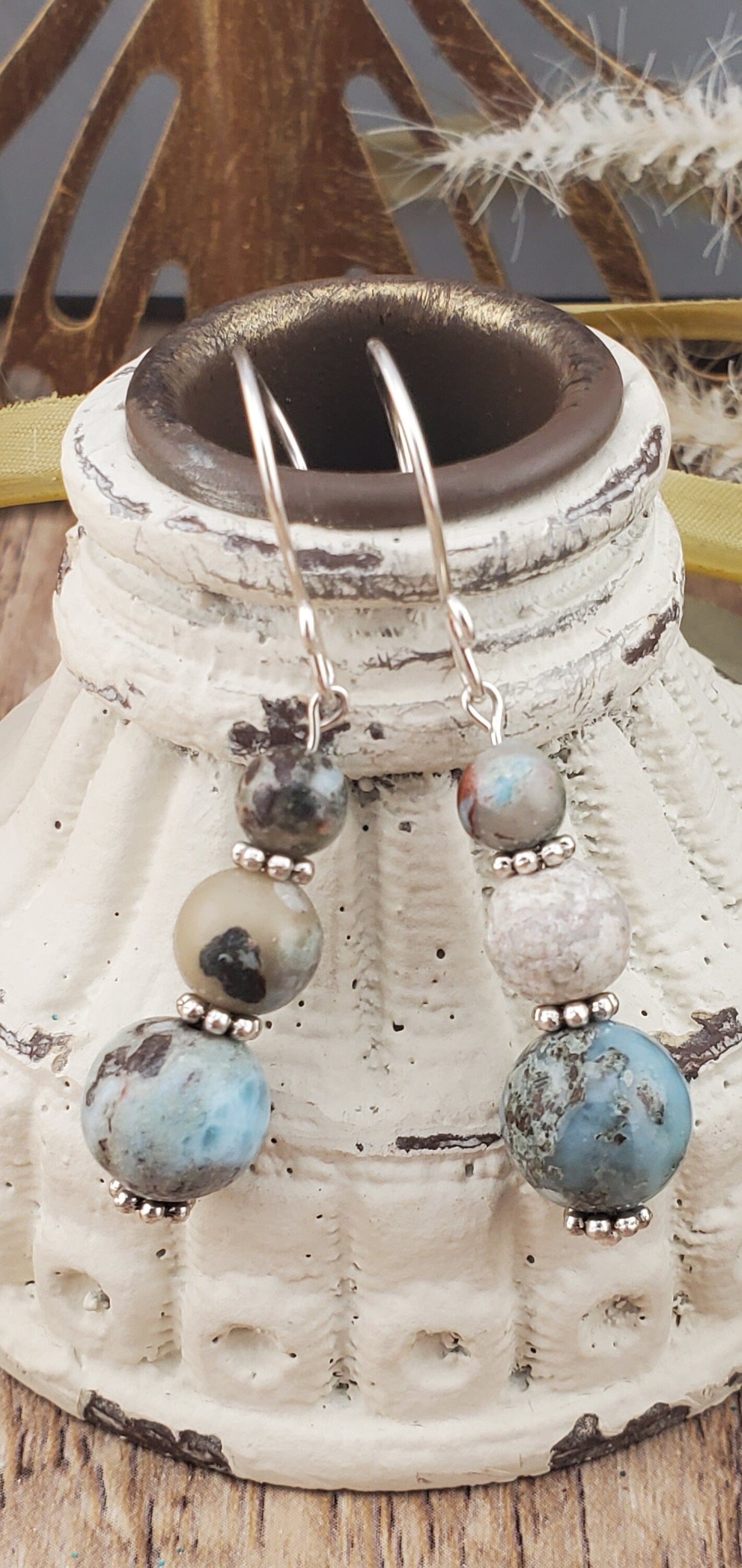 Larimar 10 mm Earrings, Silver Filled Earring Wire