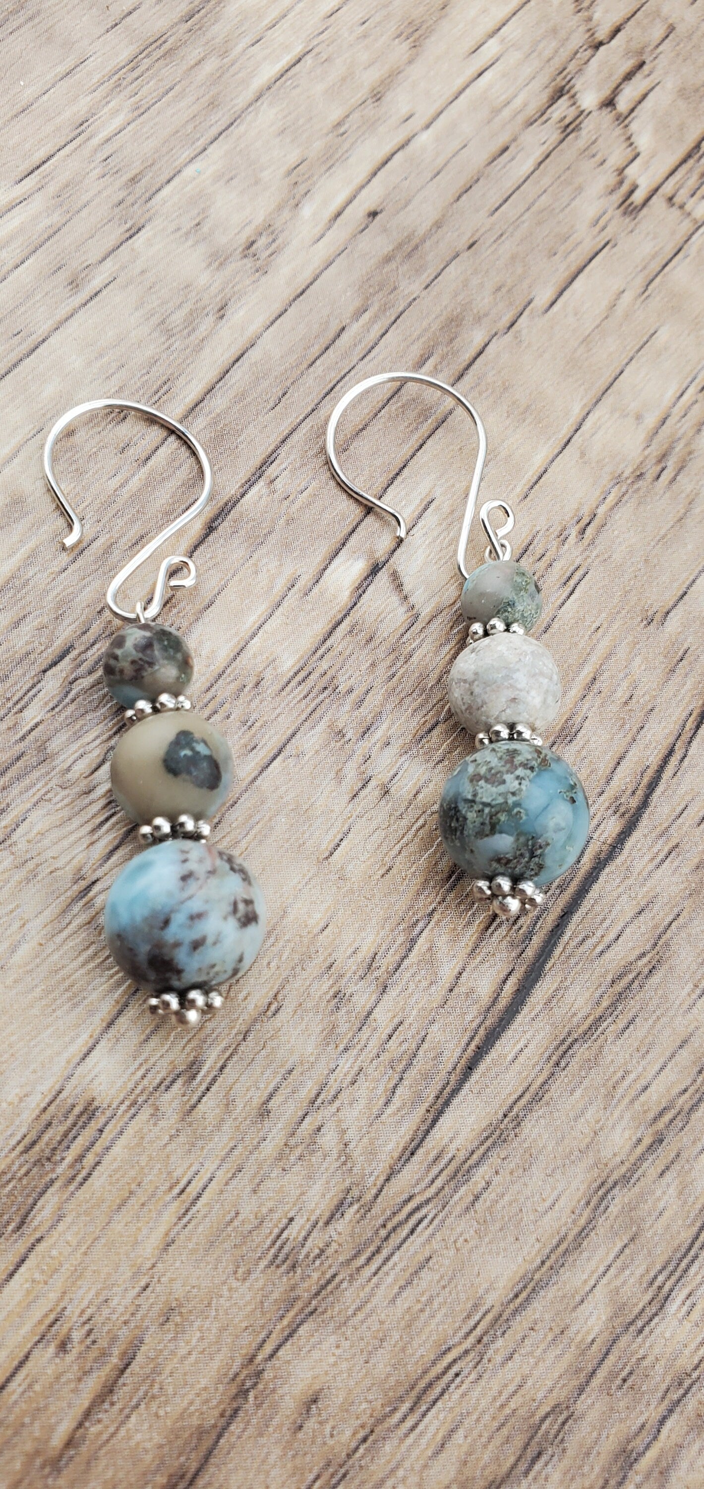 Larimar 10 mm Earrings, Silver Filled Earring Wire