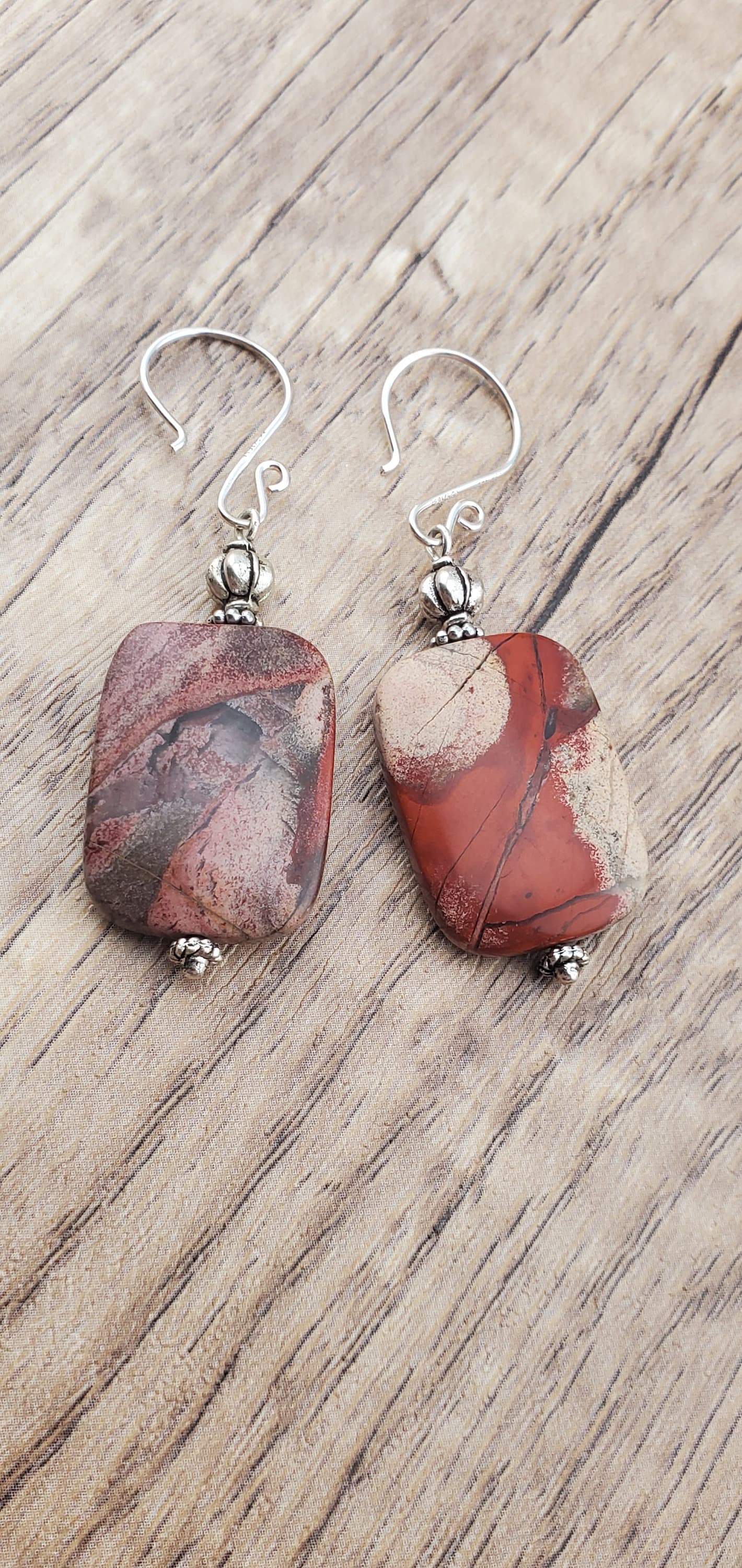 Apple Jasper Earrings, Silver Filled Earring Wire