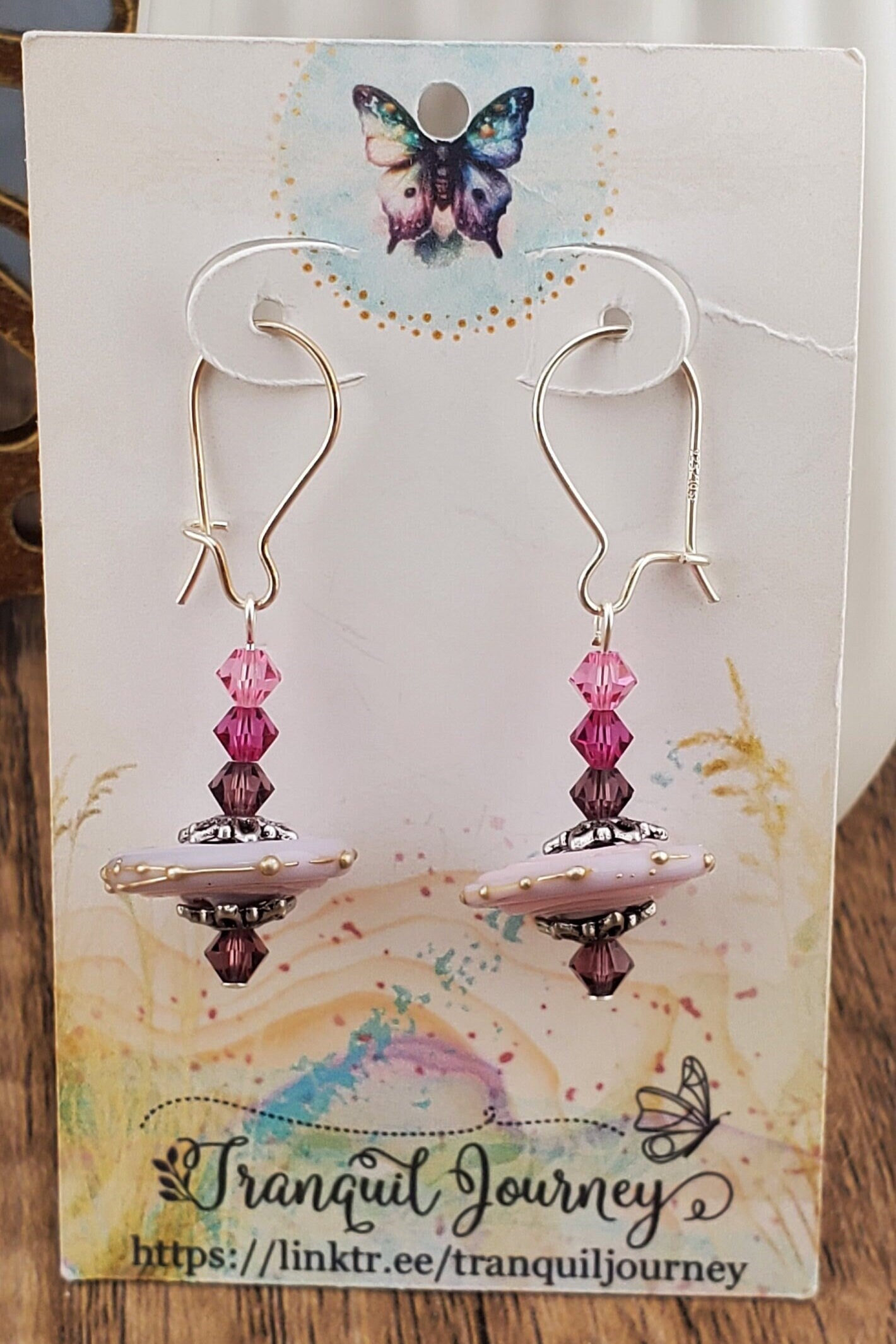 Out of this world pink drop Artisan Glass Earrings, Lampwork Glass Bead by a talented artisan, Silver Filled Kidney Earring Wire