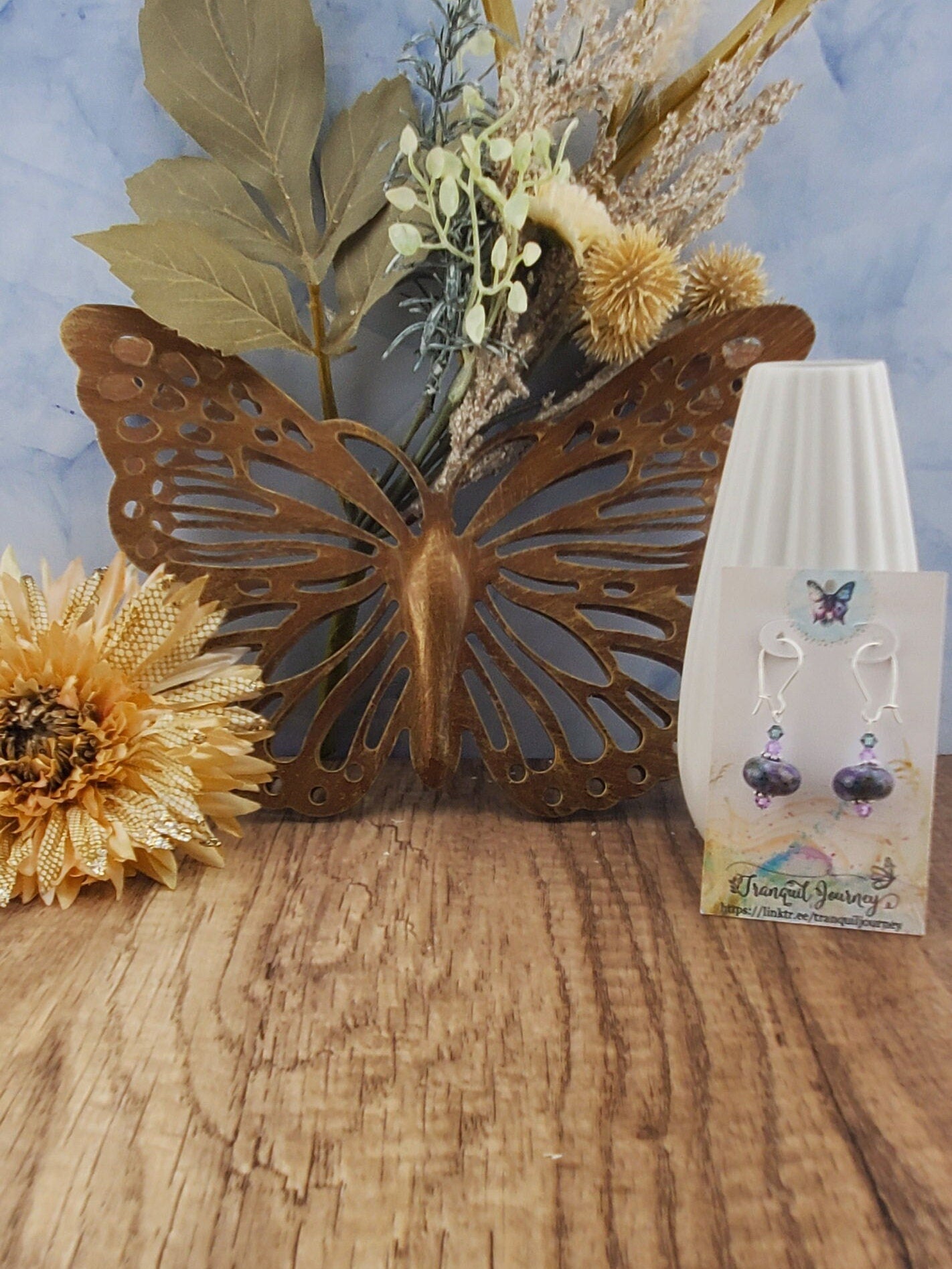 Cheeky Denim Artisan Glass Earrings, Lampwork Glass Bead by a talented artisan, Silver Filled Kidney Earring Wire