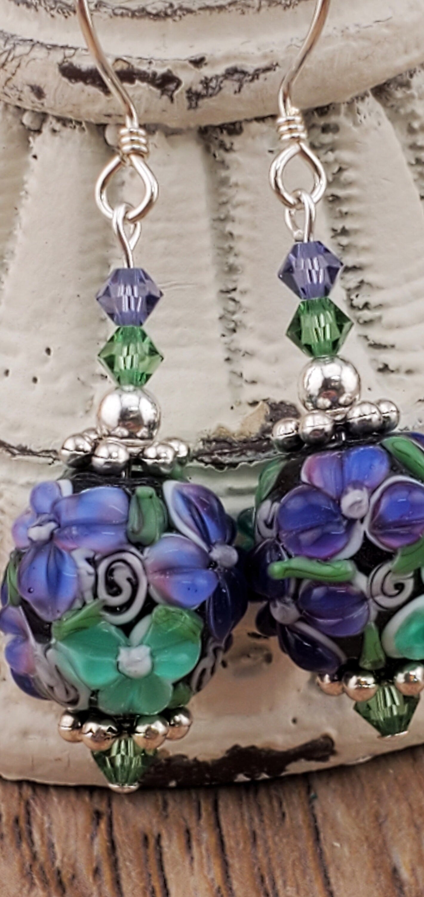 Tranquil Bliss Artisan Glass Earrings, Lampwork Glass Bead handcrafted by an artisan, Sterling Silver Earring Wire