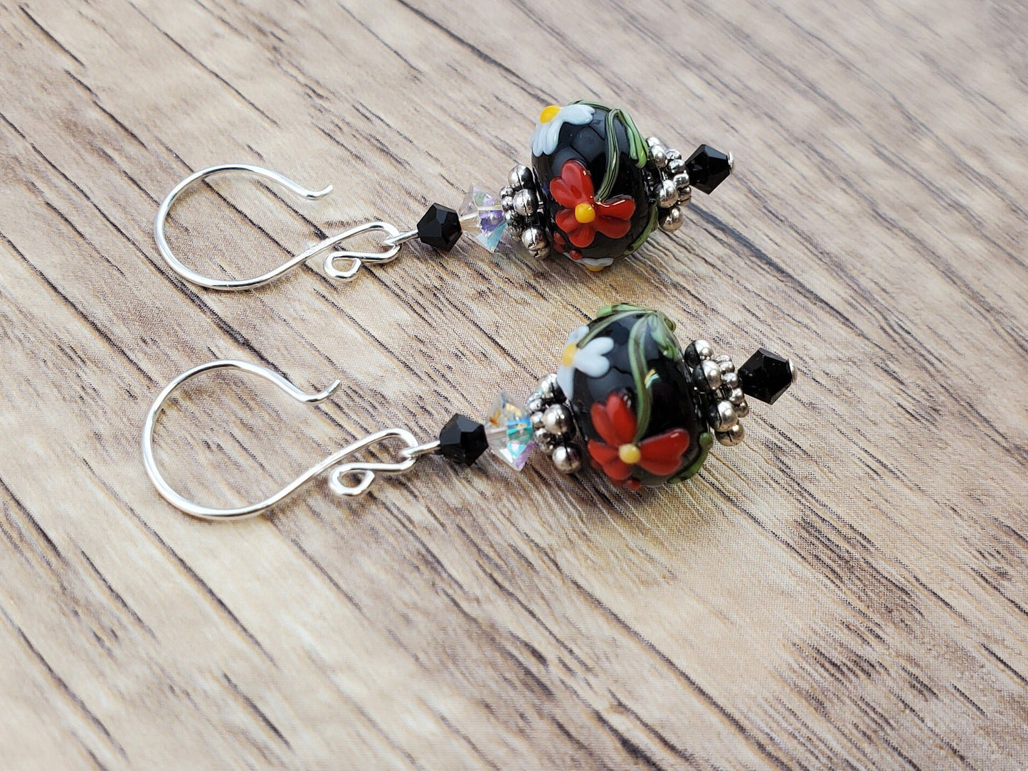 Garden Delights Artisan Glass Earrings, Lampwork Glass Bead handcrafted by a talented artisan, Silver Filled Earring Wire