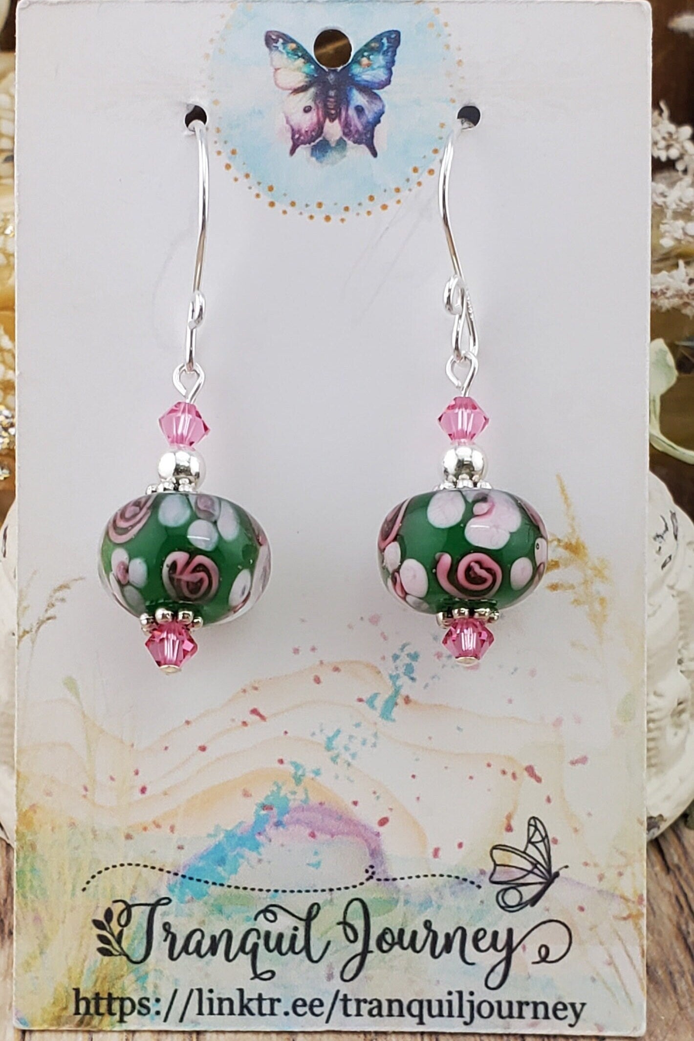 Serenity Artisan Glass Earrings, Lampwork Glass Bead handcrafted by a talented artisan, Silver Filled Earring Wire