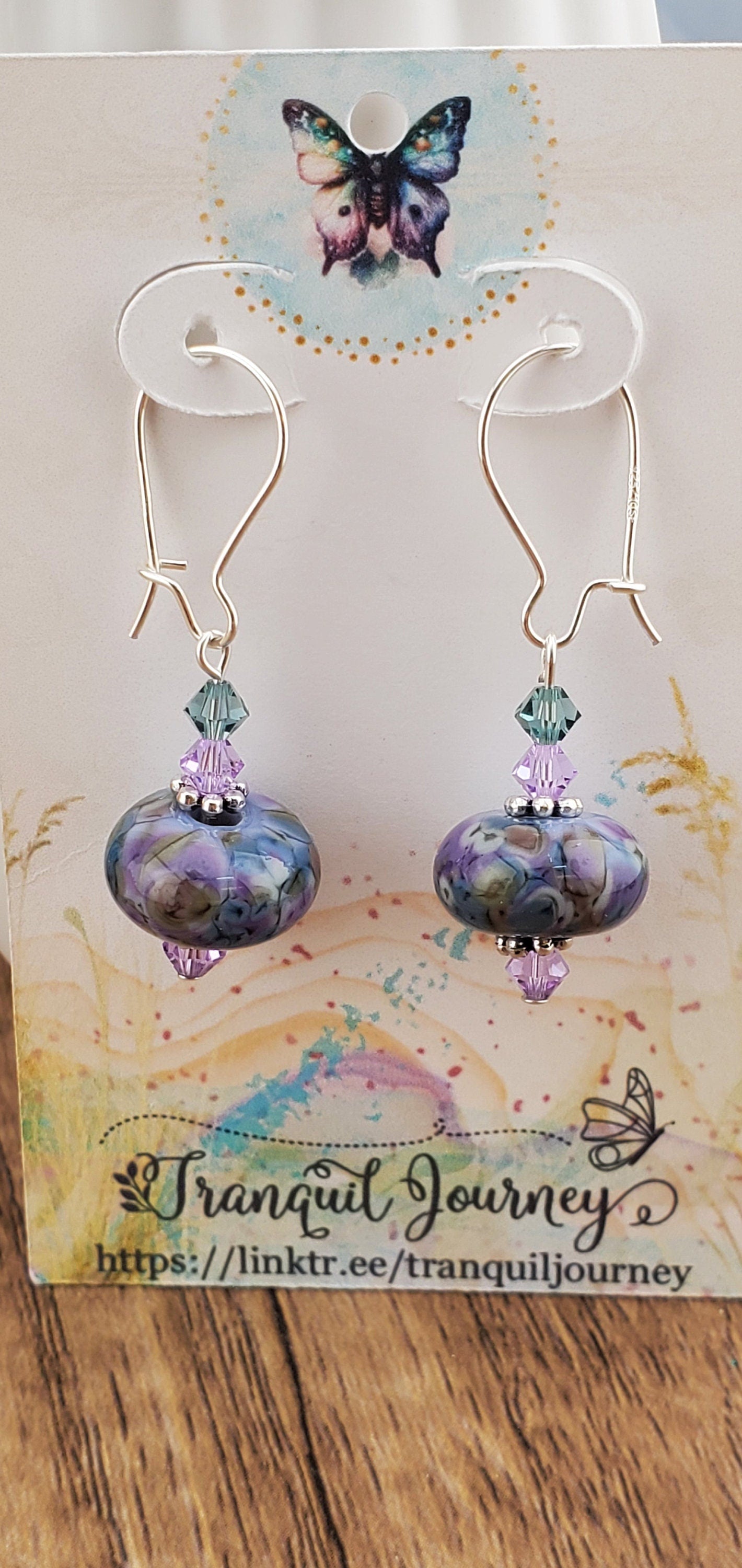 Cheeky Denim Artisan Glass Earrings, Lampwork Glass Bead by a talented artisan, Silver Filled Kidney Earring Wire