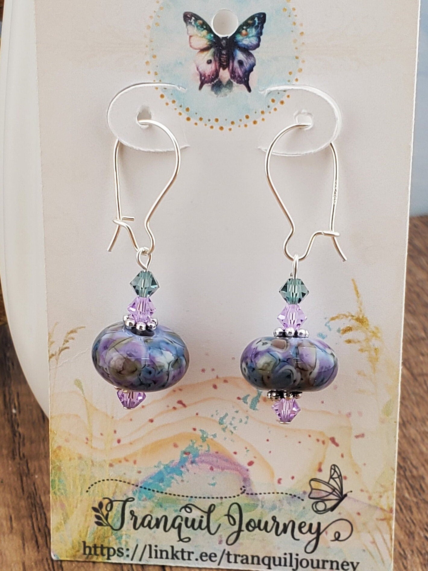 Cheeky Denim Artisan Glass Earrings, Lampwork Glass Bead by a talented artisan, Silver Filled Kidney Earring Wire