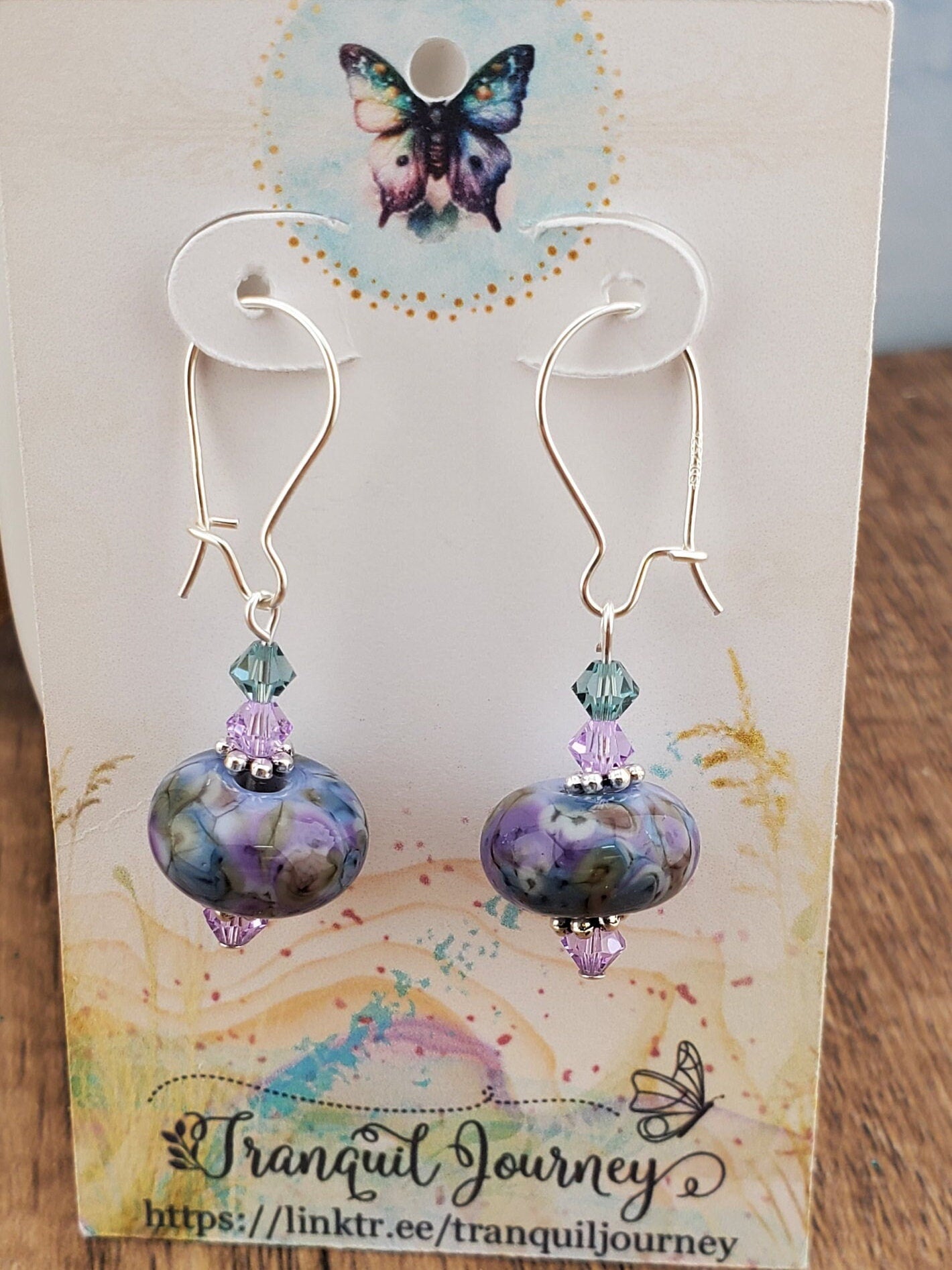 Cheeky Denim Artisan Glass Earrings, Lampwork Glass Bead by a talented artisan, Silver Filled Kidney Earring Wire