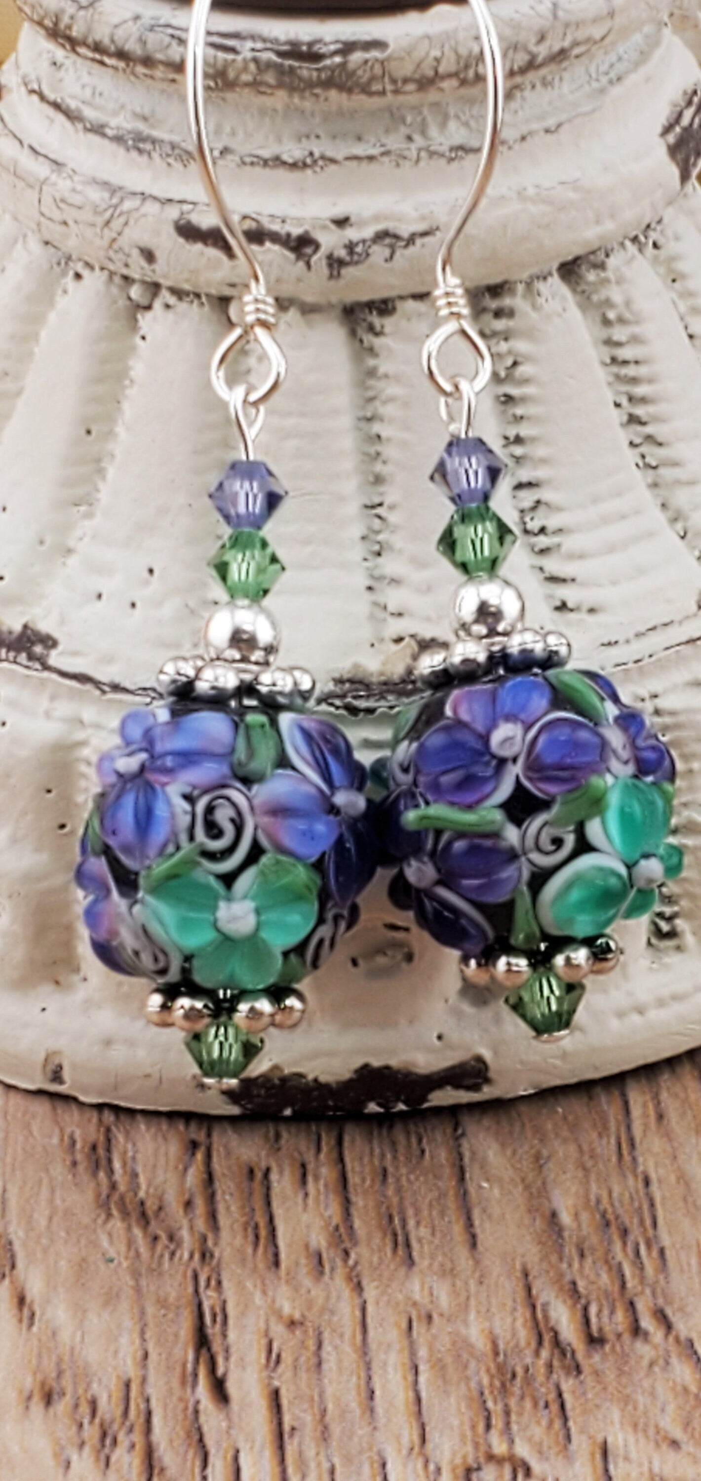 Tranquil Bliss Artisan Glass Earrings, Lampwork Glass Bead handcrafted by an artisan, Sterling Silver Earring Wire