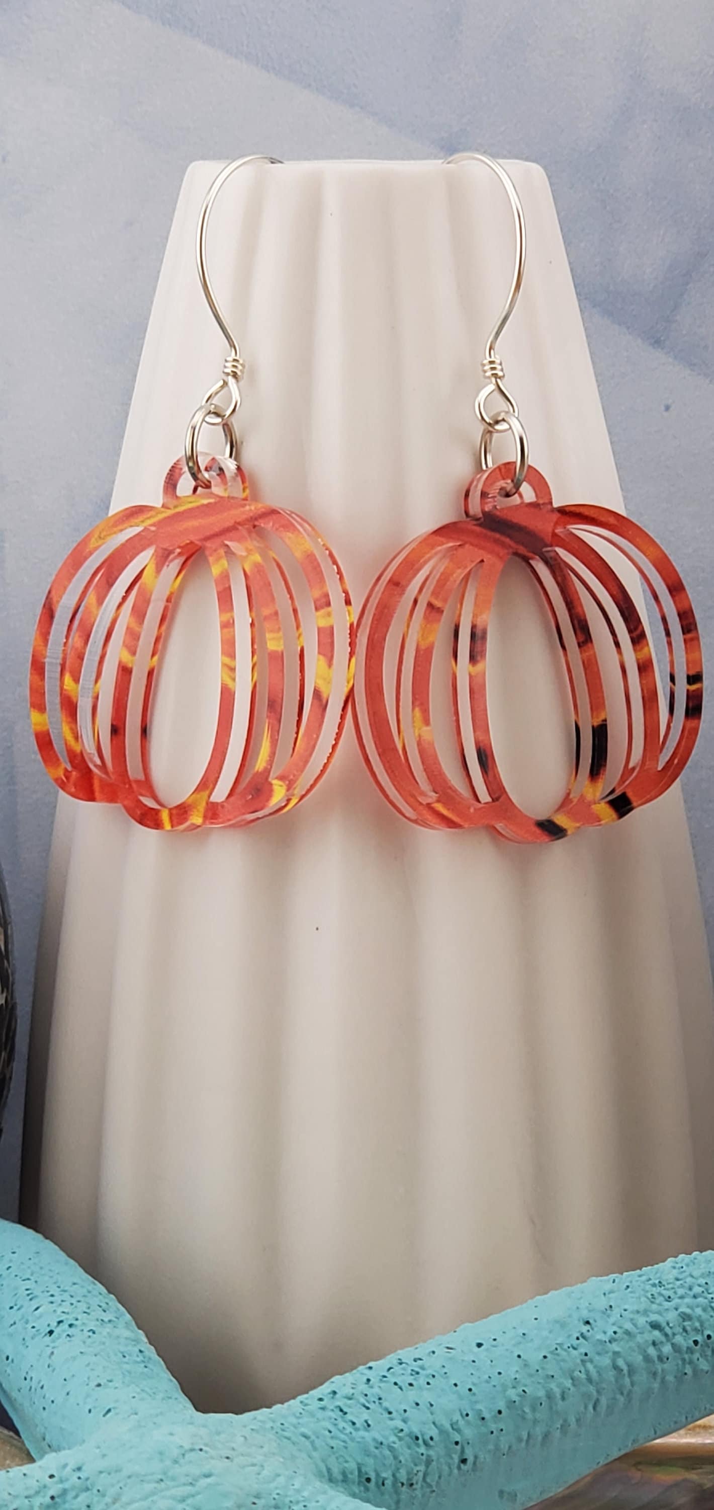 SS Fall Harvest Pumpkin earrings - Laser cut Lightweight Acrylic earrings - Sterling Silver Hooks