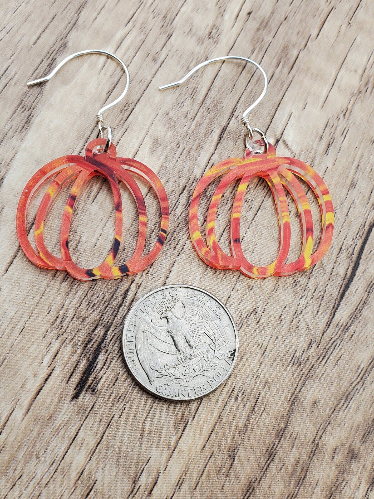 SS Fall Harvest Pumpkin earrings - Laser cut Lightweight Acrylic earrings - Sterling Silver Hooks