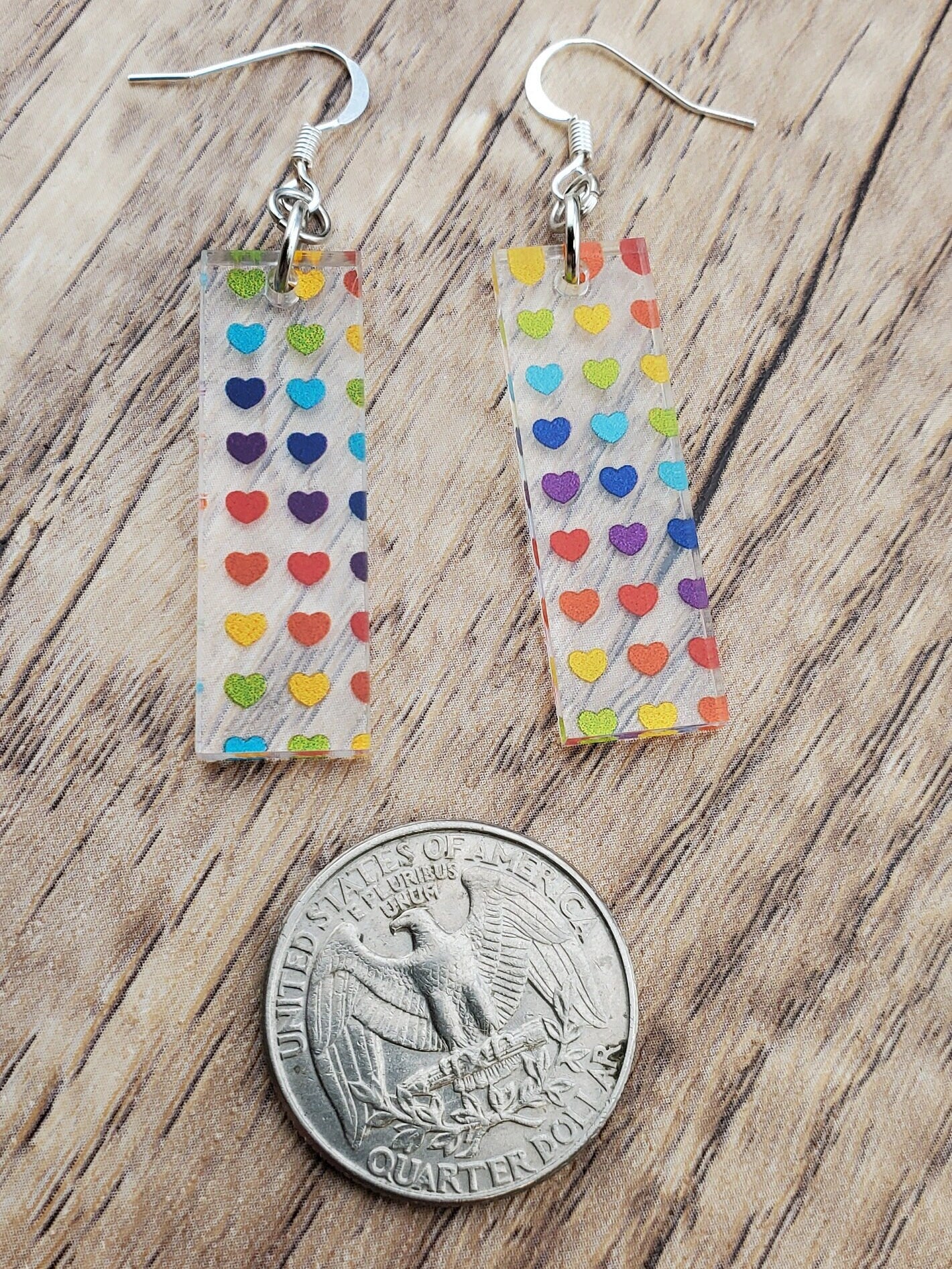 SP Rainbow Hearts - Laser cut Lightweight Acrylic earrings -Silver Plated Hooks