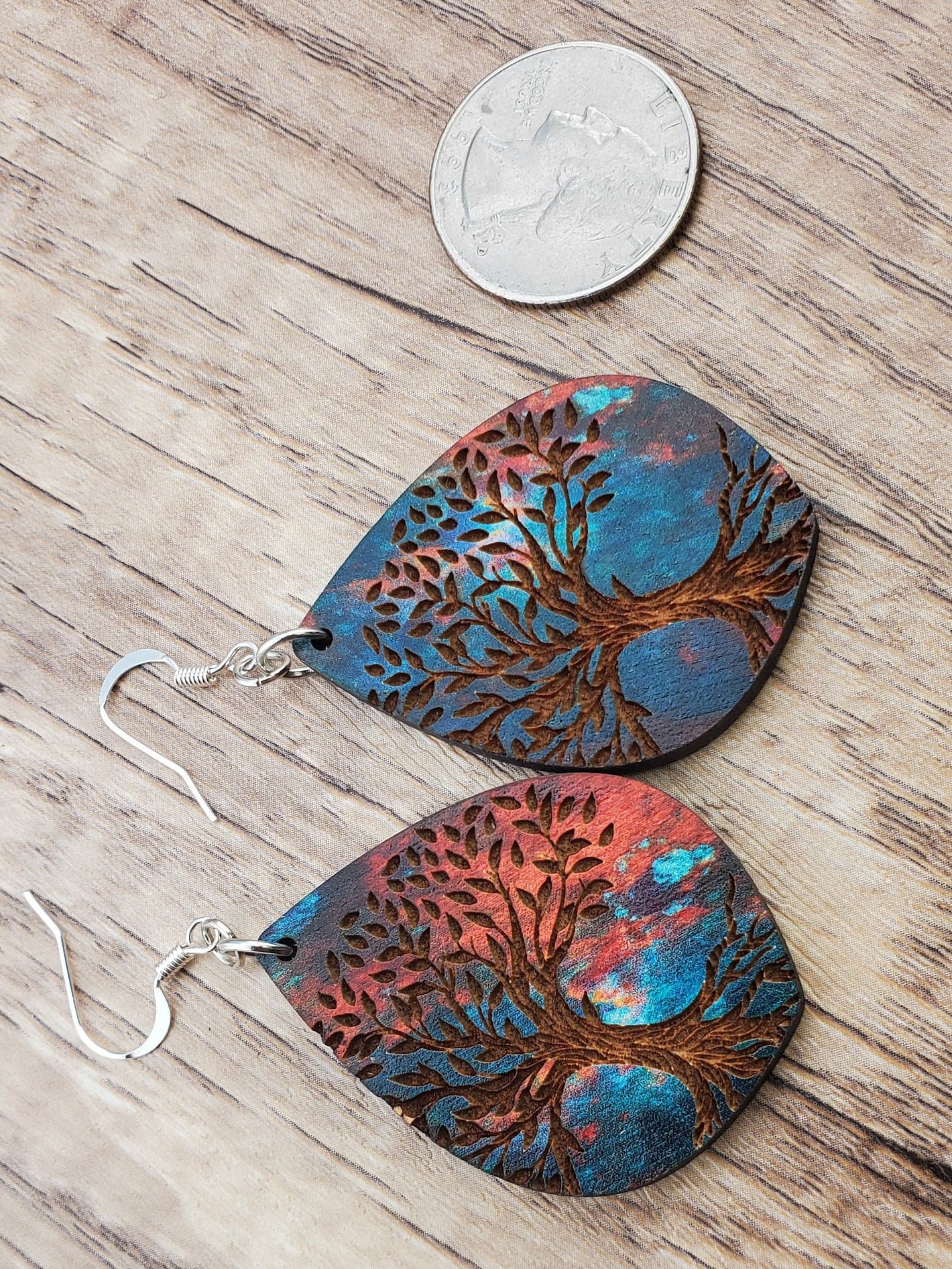 SP Magical Night Tree - Laser cut Lightweight Wood earrings - Silver Plated Hooks