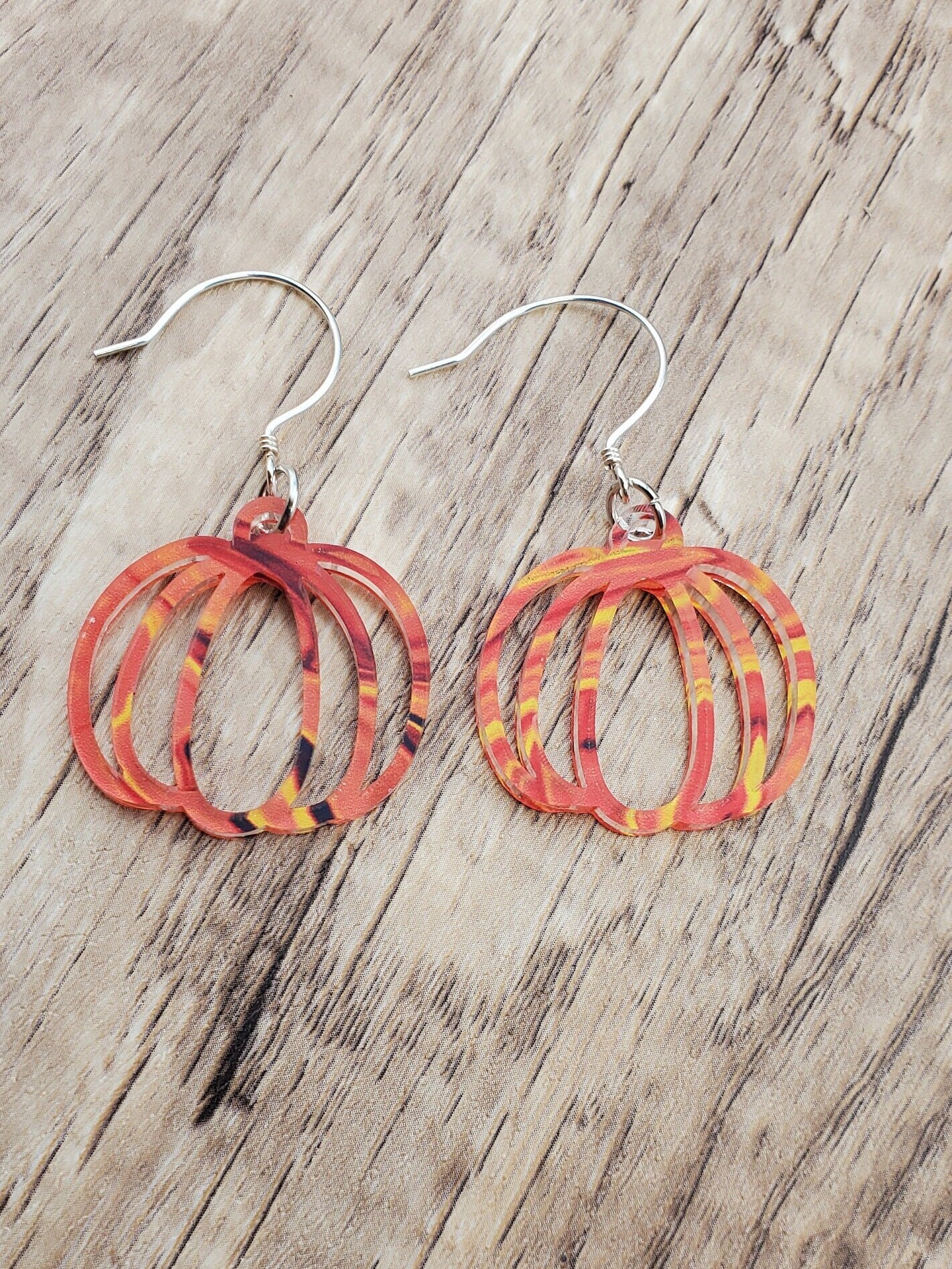 SS Fall Harvest Pumpkin earrings - Laser cut Lightweight Acrylic earrings - Sterling Silver Hooks