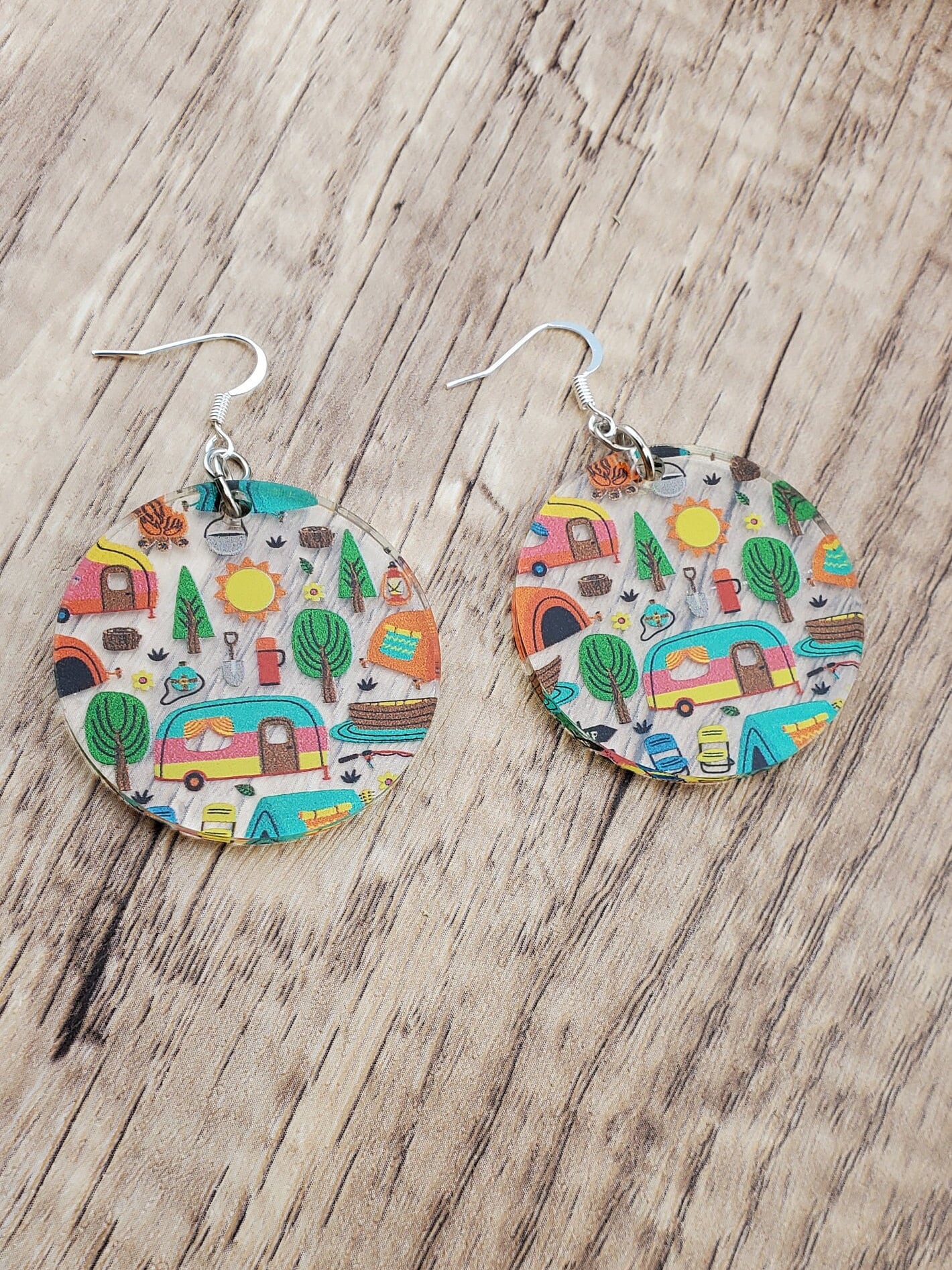 SP Adventure is out there Camping Earrings - Laser cut Lightweight Acrylic earrings - Silver Plated Hooks