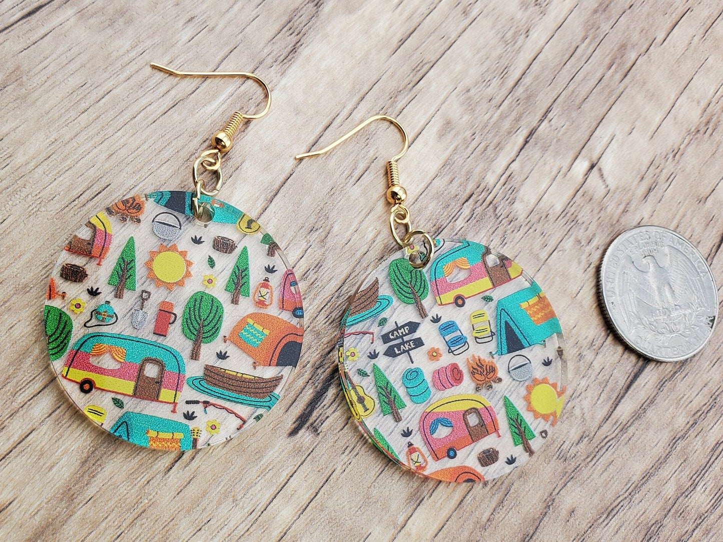 GP Adventure is out there Camping Earrings - Laser cut Lightweight Acrylic earrings - Gold Plated Hooks