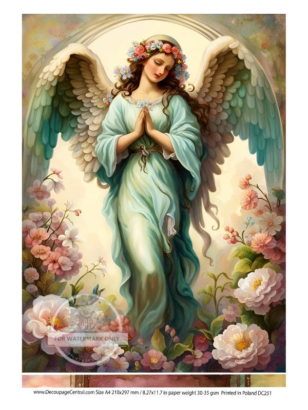 A4 Angels Prayer Rice Paper - Faith, Angel, Floral