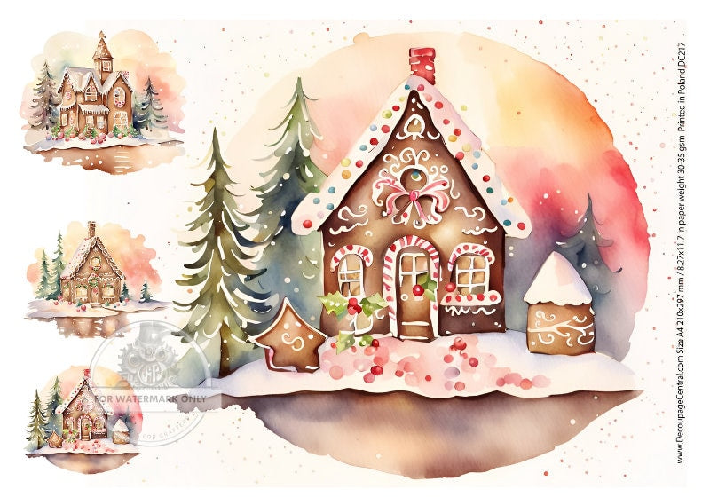 A4 Gingerbread Houses Rice Paper - Christmas Scene