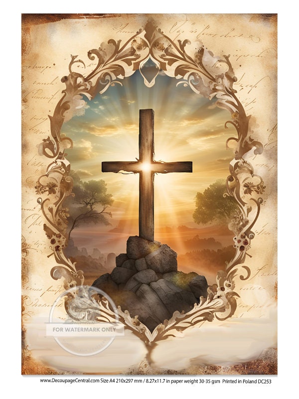 A4 Hope in the morning Cross Rice Paper - Faith, Cross, Hope