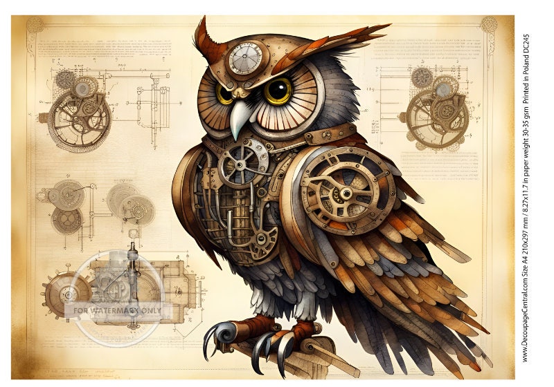 A4 Steampunk Owls Rice Paper