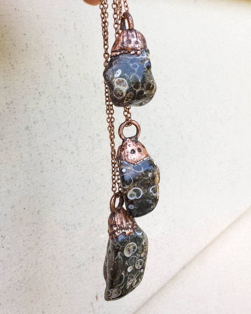 Fossil Turritella Agate Copper Electroformed Pendant