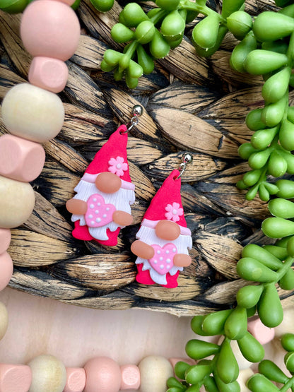 Valentines Day gnome clay dangle earrings