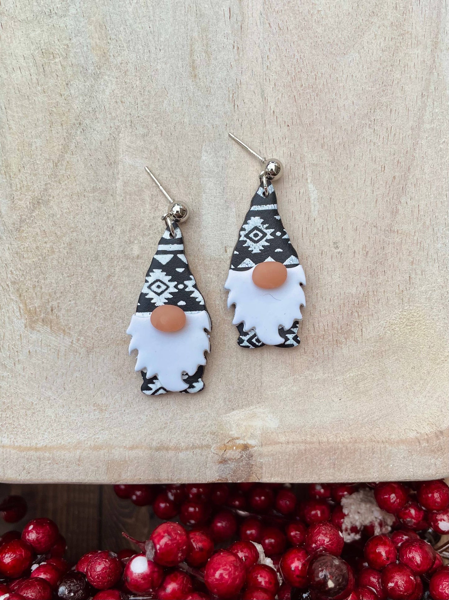 Cute Christmas gnome clay dangle earrings