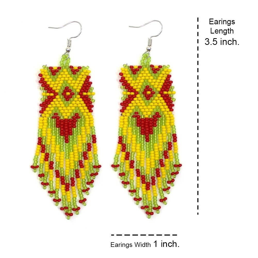 Green Red Handmade Beaded Earrings