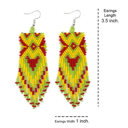 Green Red Handmade Beaded Earrings