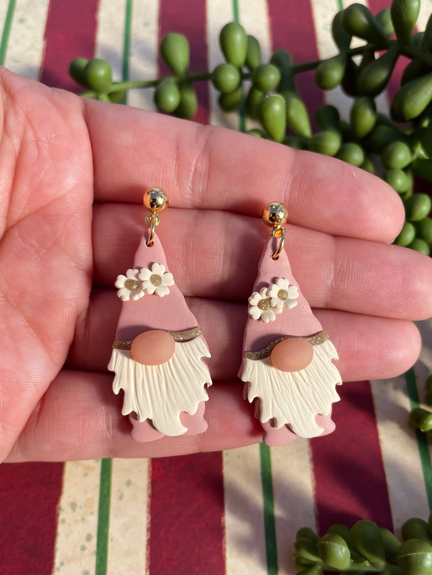 Cute Christmas gnome clay dangle earrings