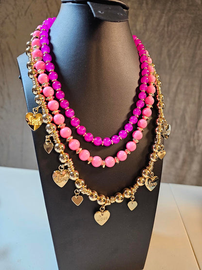 Charming Lilly Pulitzer Heart Pendant Layered Necklace Set