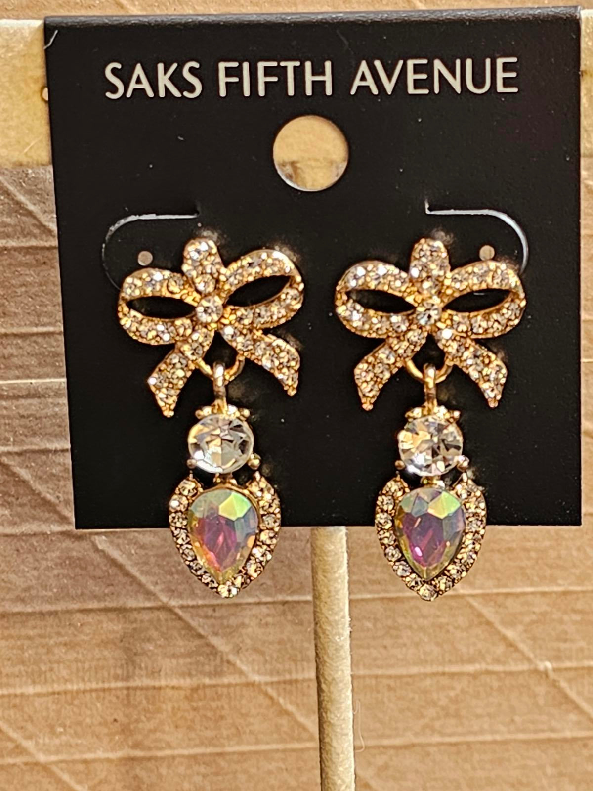 Saks Fifth Avenue Elegant Bow Earrings with Crystal Accents