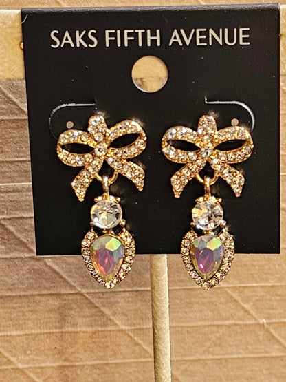 Saks Fifth Avenue Elegant Bow Earrings with Crystal Accents