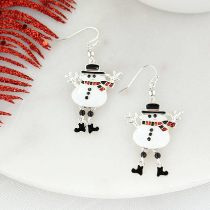 Buffalo Check Dangle Leg Snowman Christmas Earrings