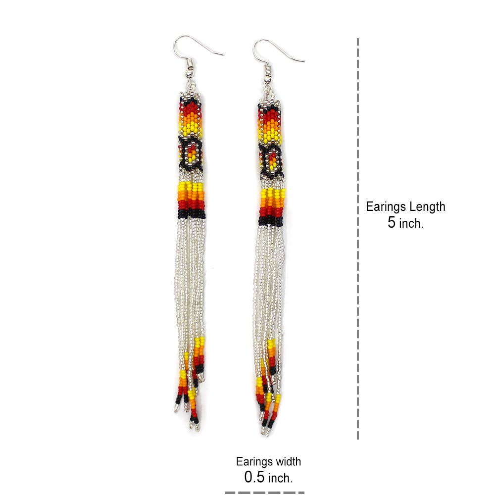 BEADS CORNER - Handmade Beaded Silver Extra long Native style earrings