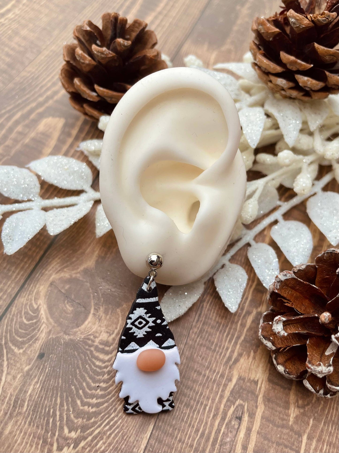Cute Christmas gnome clay dangle earrings