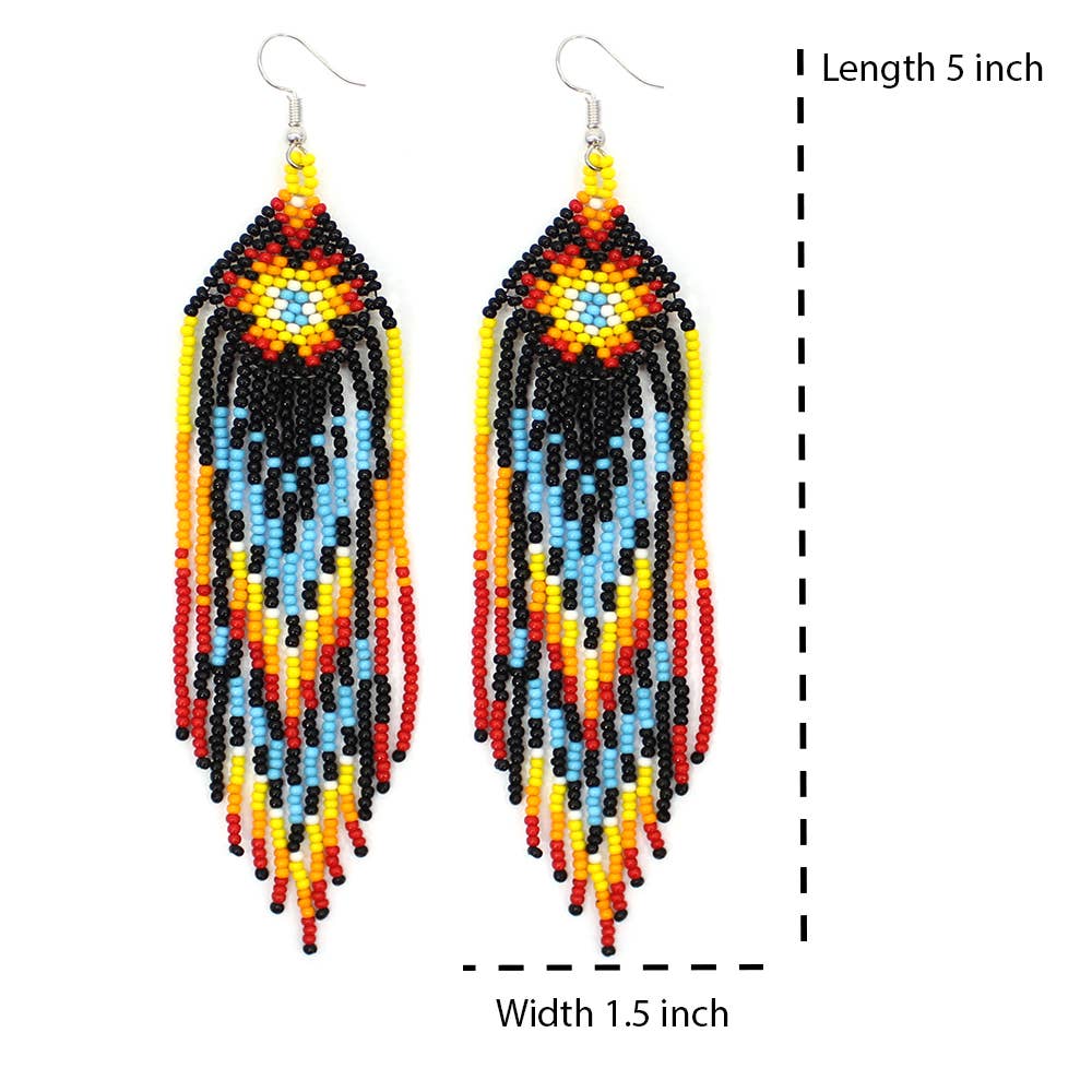 BEADS CORNER - Handmade Beaded Native Style Black Star Sun Color Hook Earrings