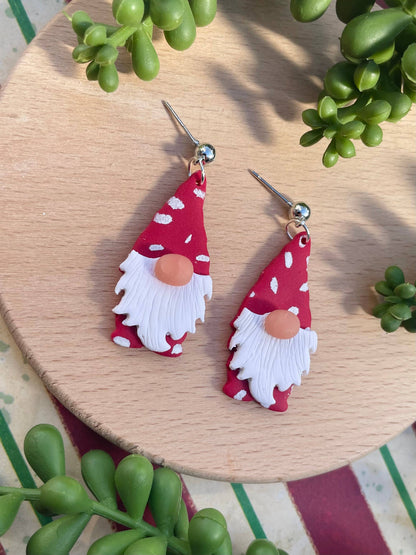Cute Christmas gnome clay dangle earrings