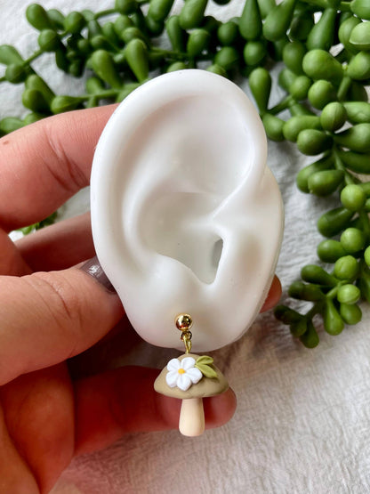 Floral mushroom clay dangle earrings