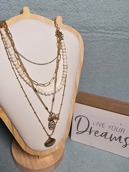 Elegant Tommy Bahama Layered Pearl & Gold Necklace