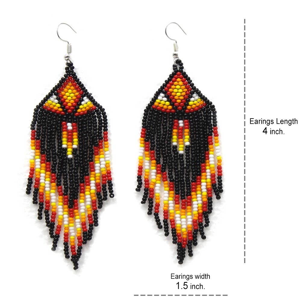 Handmade Beaded Black Sun Colors Hook Earrings