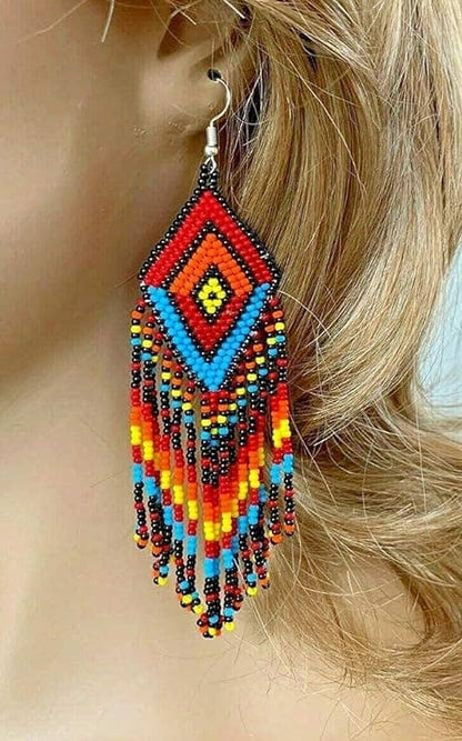 Native Style Multi-Color Beaded Handmade Long Fashion Hook E