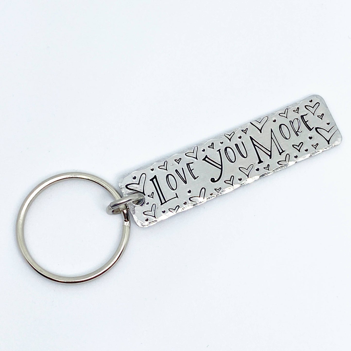 Love You More Hand-stamped Simple Tag Keychain